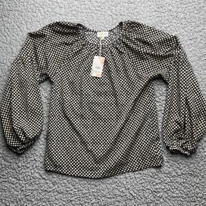 Before You Blouse Top Womens Small Balloon Sleeve Geometric Fun Festive